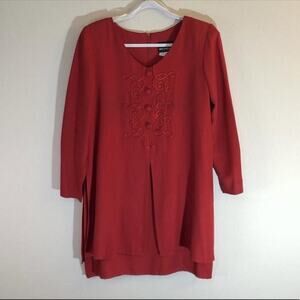 Positive Attitude Womens Size 5/6 Red Tunic Top Embroidered Detail Buttons